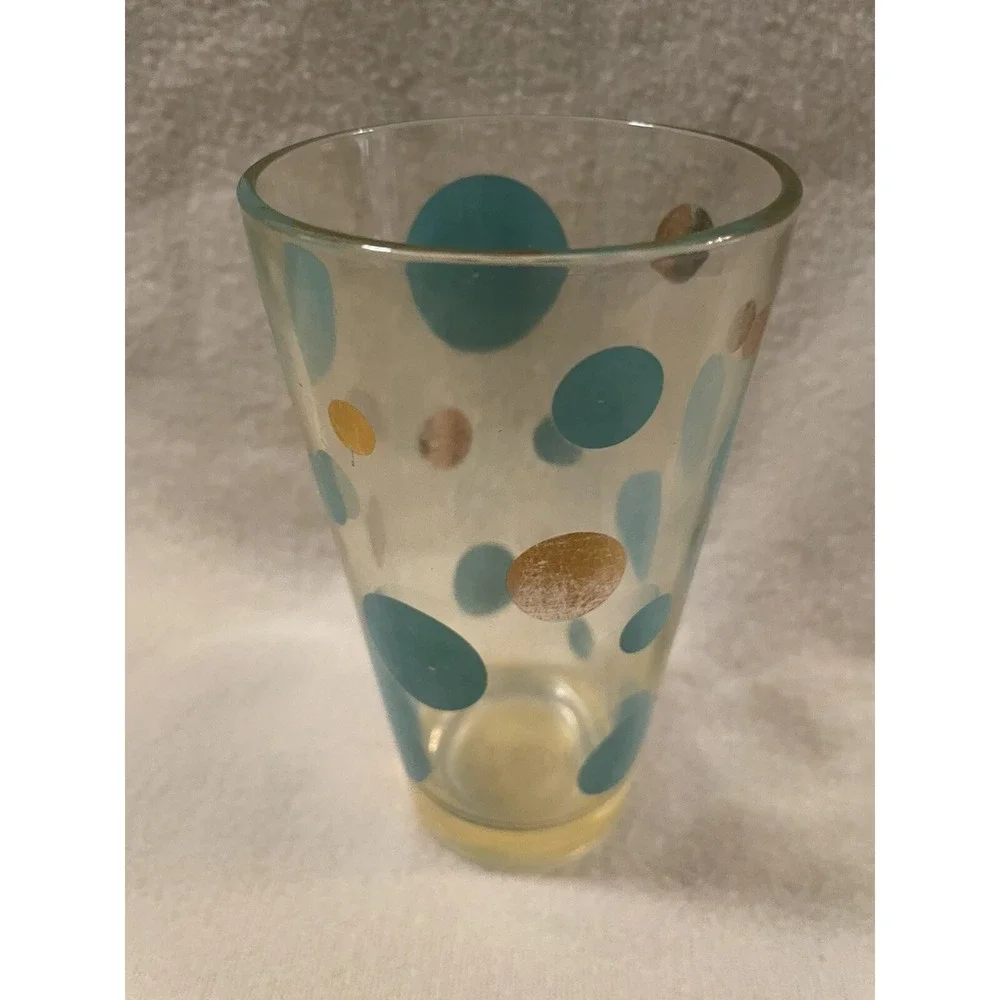 MCM Turquoise Blue & Gold Dot Glass Retro Vintage 5 1/4